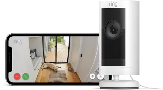 Ring Stick Up Cam Pro Außenüberwachungskamera mit Netzadapter, Weiß